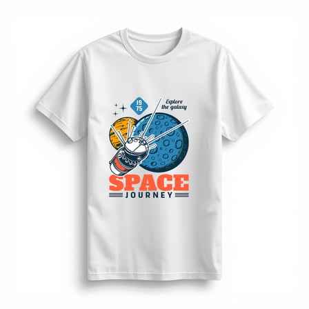 Kadın Vintage Uzay Teması Baskılı Tişört Roket Gezegen Astronot Deseni Rahat Kesim Günlük Modern