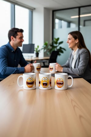 Seramik Kupa Eğlenceli Suratlar Baskılı 300 ml Hediyelik Kahve Çay Kupası Özel Tasarım Kahve Kupası