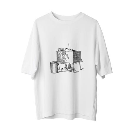 Erkek Oversize Tişört Vintage Çamaşır Makinesi Metal Ayaklı Hortumlu Baskılı Rahat Kesim Günlük