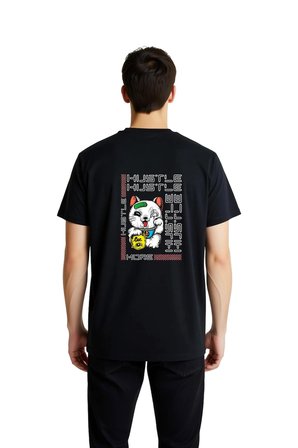 Hustle Motivasyon Kedi Teması Baskılı Erkek Tişört