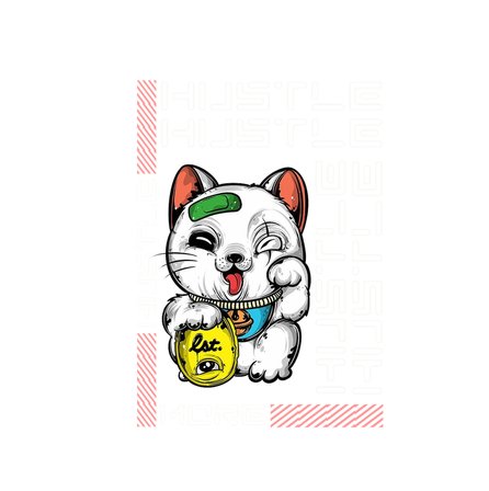 Hustle Motivasyon Kedi Teması Baskılı Erkek Tişört