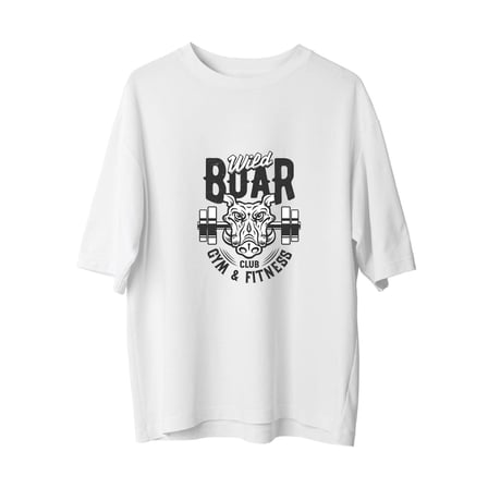 Erkek Oversize Tişört Vahşi Ayı Grafik Baskı Gym Fitness Kulübü Temalı Rahat Kesim Günlük Modern