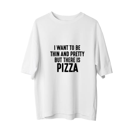 Erkek Oversize Tişört Pizza Baskılı Komik Slogan Baskı Kısa Kol Yuvarlak Yaka Rahat Kesim Günlük