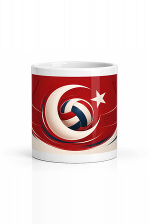 Seramik Kupa Ay Yıldız Voleybol Baskılı 300 ml Hediyelik Ofis Kahve Çay Kupası Özel Tasarım