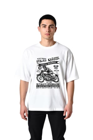 Flat Track Moto Yarış Klasik Baskılı Erkek Oversize Tişört