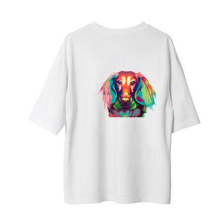Kadın Oversize Tişört Pop Art Köpek Portresi Dijital Baskı Neon Renkli Sanat Tasarımı Günlük Rahat