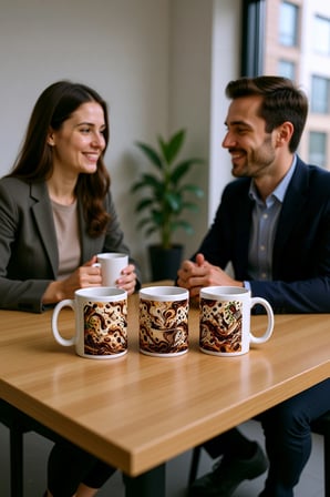 Seramik Kupa Kahve Kaos Temalı Baskılı 300 ml Hediyelik Ofis Çay Kupası Özel Tasarım Kahve Kupası