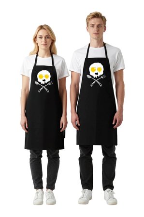 Erkek Unisex Aşçı Önlüğü Kuru Kafa Baskılı Mutfak Sanatçısı Motifli Rahat Kesim Günlük Modern Şık