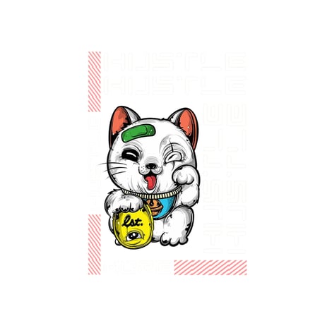 Hustle Motivasyon Kedi Teması Baskılı Erkek Oversize Tişört