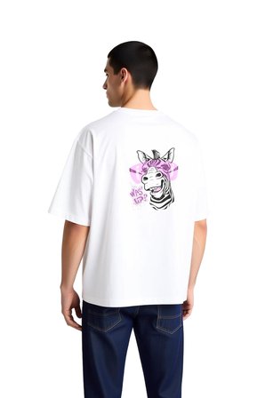 Erkek Oversize Grafik Baskılı Tişört Cartoon Zebra Tasarımı Dijital Baskı Rahat Kesim Günlük Modern