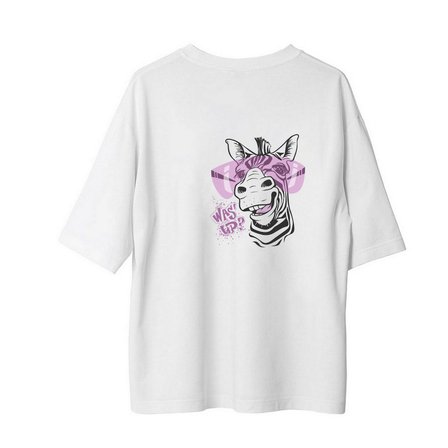 Erkek Oversize Grafik Baskılı Tişört Cartoon Zebra Tasarımı Dijital Baskı Rahat Kesim Günlük Modern