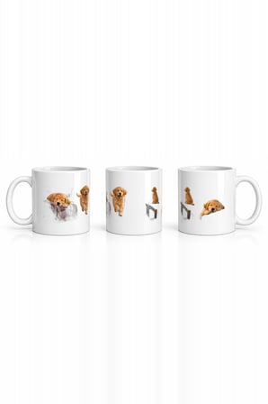 Seramik Kupa Golden Retriever Baskılı 300 ml Hediyelik Kahve Çay Kupası Ofis Ev Özel Tasarım