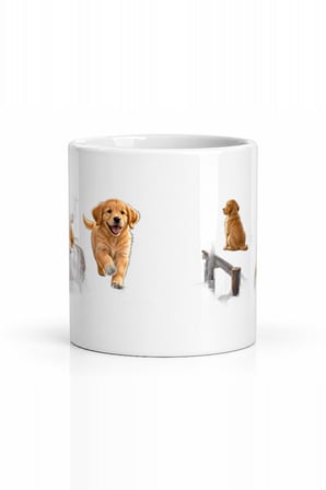 Seramik Kupa Golden Retriever Baskılı 300 ml Hediyelik Kahve Çay Kupası Ofis Ev Özel Tasarım