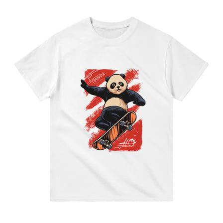 Erkek Çocuk Kaykay Sporcu Panda Baskılı Kısa Kollu Rahat Kesim Pamuklu Tişört Günlük Modern Şık