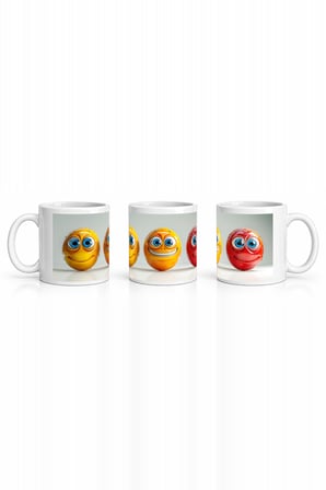 Seramik Kupa Neşeli Smiley Karakterler Baskılı 300 ml Hediyelik Kahve Çay Kupası Özel Tasarım