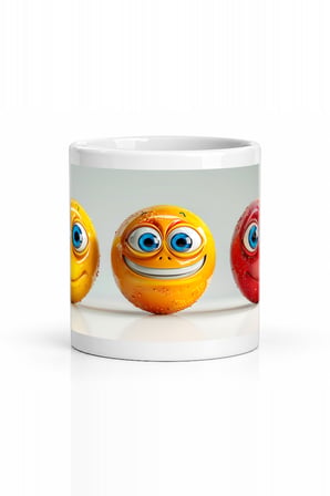 Seramik Kupa Neşeli Smiley Karakterler Baskılı 300 ml Hediyelik Kahve Çay Kupası Özel Tasarım