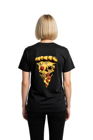 Kadın Grafik Baskılı Tişört Pizza Kafatası Desen Kısa Kol Yuvarlak Yaka Pamuk Rahat Günlük Modern