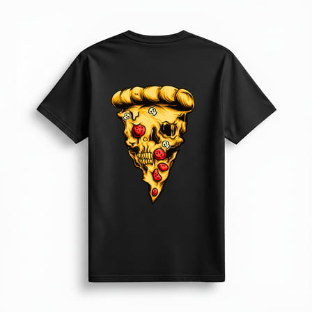 Kadın Grafik Baskılı Tişört Pizza Kafatası Desen Kısa Kol Yuvarlak Yaka Pamuk Rahat Günlük Modern