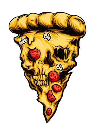 Kadın Grafik Baskılı Tişört Pizza Kafatası Desen Kısa Kol Yuvarlak Yaka Pamuk Rahat Günlük Modern