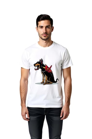 Erkek Döberman Köpek Kafatası Maskeli Baskılı Tişört %100 Pamuk Rahat Kesim Günlük Modern Şık Zarif