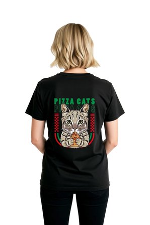 Pizza Kedi Sevgili Tasarımı Baskılı Kadın Tişört
