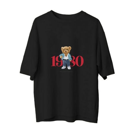Erkek Oversize Tişört %100 Pamuk Retro Grafik Baskılı Ayı Desenli Rahat Kesim Günlük Giyim Modern