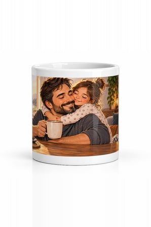 Seramik Kupa Baba Temalı Baskılı 300 ml Aile Anıları Kahve Çay Kupası Hediyelik Özel Tasarım