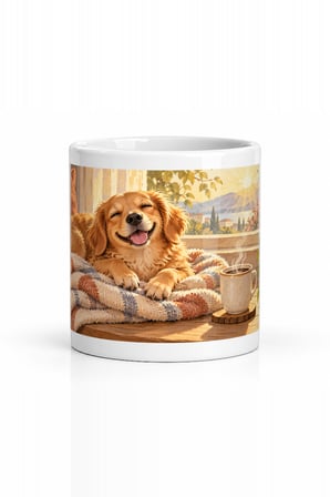 Seramik Kupa Golden Retriever Sabah Baskılı 300 ml Hediyelik Kahve Çay Kupası Özel Tasarım Ofis