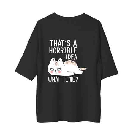 Erkek Oversize Kedi Baskılı Grafik Tişört Mizah Temalı Rahat Kesim Günlük Giyim Modern Şık Konforlu