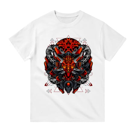 Erkek Tişört %100 Pamuk Crew Neck Kısa Kol Futuristik Robot Samuray Grafik Baskı Geometrik Desen