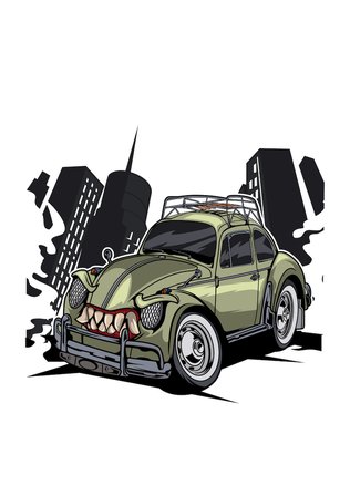 Vintage Beetle Araba Diş Dumanı Baskılı Erkek Tişört