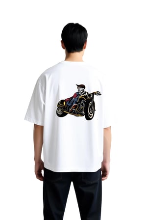 Erkek Oversize Tişört Vintage Motosiklet Baskısı Altın Detaylı Grafik Baskı Rahat Kesim Günlük Şık