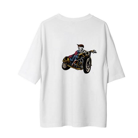 Erkek Oversize Tişört Vintage Motosiklet Baskısı Altın Detaylı Grafik Baskı Rahat Kesim Günlük Şık