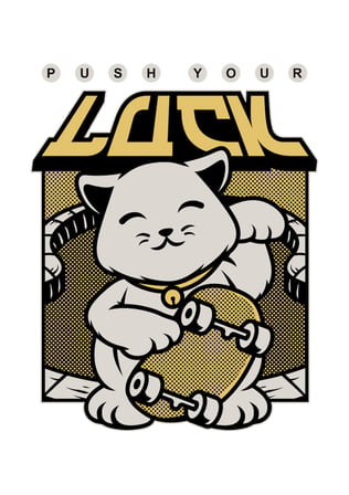 Kadın Şanslı Kedi Baskılı Tişört Push Your Luck Yazılı Asya Kültürü Temalı Rahat Kesim Günlük Modern
