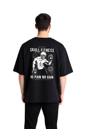 erkek oversize fitness kafatası baskılı tişört motivasyon temalı günlük rahat kesim modern şık zarif