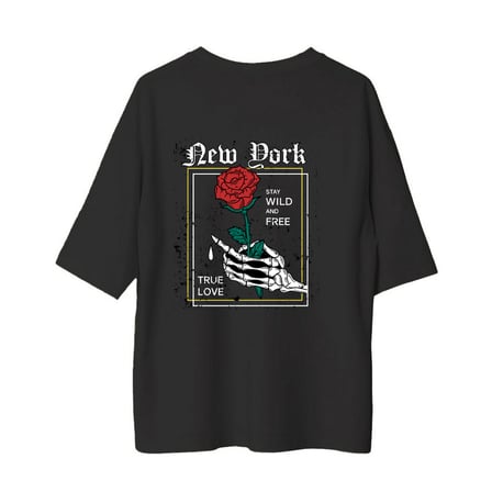 New York Vahşi ve Özgür Baskılı Kadın Oversize Tişört