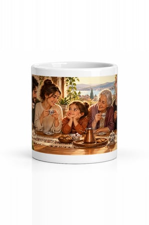Seramik Kupa Aile Anıları Baskılı 300 ml Hediyelik Kahve Çay Kupası Ev Kullanımı Özel Tasarım