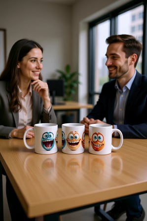 Seramik Kupa Komik Canavar Yüzü Baskılı 300 ml Eğlenceli Hediyelik Kahve Çay Kupası Özel Tasarım