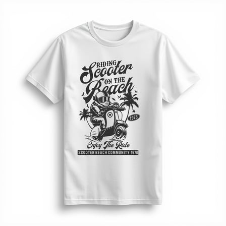 Kadın Retro Scooter Sahil Baskılı Kısa Kollu Yuvarlak Yaka Tişört Vintage Tasarım Günlük Rahat Şık