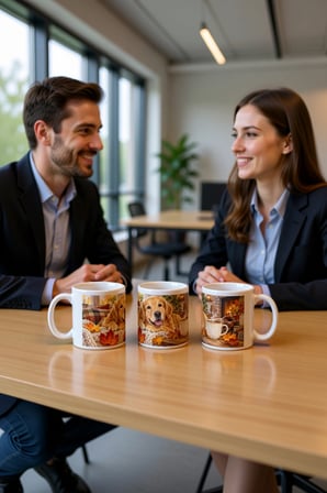 Seramik Kupa Golden Retriever Baskılı 300 ml Sonbahar Temalı Hediyelik Kahve Çay Kupası Özel Tasarım
