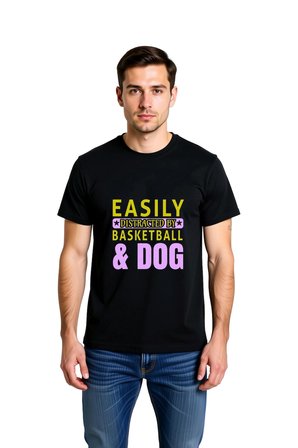 Erkek Basketbol Köpek Baskılı Günlük Tişört Crew Yaka Kısa Kol %100 Pamuk Rahat Kesim Modern Şık