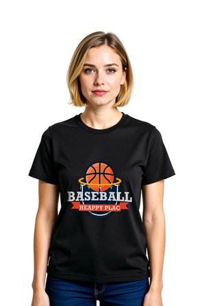 Kadın Basketbol Baskılı Günlük Tişört Yuvarlak Yaka Kısa Kol %100 Pamuk Rahat Kesim Spor Tasarım