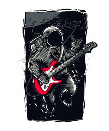 Erkek Astronot Gitar Kozmik Müzik Baskılı Tişört %100 Pamuk Rahat Kesim Günlük Modern Şık Konforlu