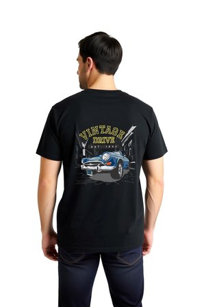 Erkek Retro Klasik Otomobil Baskılı Pamuklu Tişört Nostalji Temalı Günlük Rahat Kesim Modern Şık