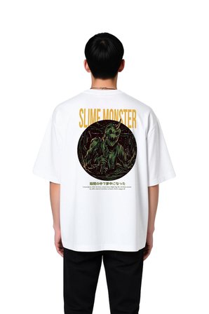 Erkek Oversize Baskılı Tişört Slime Monster Tasarımı Dijital Baskı Rahat Kesim Günlük Giyim Modern