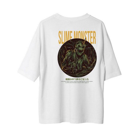 Erkek Oversize Baskılı Tişört Slime Monster Tasarımı Dijital Baskı Rahat Kesim Günlük Giyim Modern