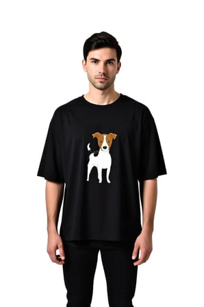 Sevimli Köpek Karikatürü Kahverengi Kulak ve  Baskılı Erkek Oversize Tişört