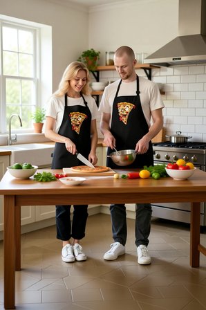 Unisex Mutfak Önlüğü Şeytani Pizza Dilimi Baskılı Karanlık Mizah Tarzı Rahat Kesim Günlük Modern