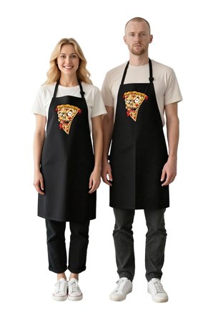 Unisex Mutfak Önlüğü Şeytani Pizza Dilimi Baskılı Karanlık Mizah Tarzı Rahat Kesim Günlük Modern