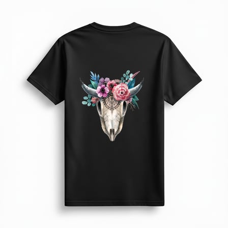 Kadın Boho Tarzı Floral Çiçekli Hayvan Kafası Baskılı Suluboya Rahat Kesim Tişört Günlük Modern